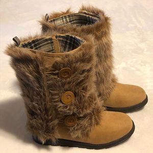 MUK LUKS Reversible Andrea Sweater Boot • Sz 9 • Camel/Animal Fairisle
